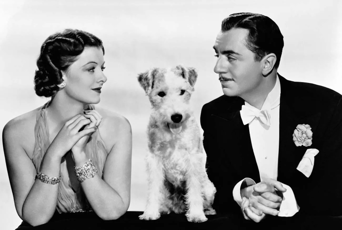 Myrna Loy, William Powell, and Asta.