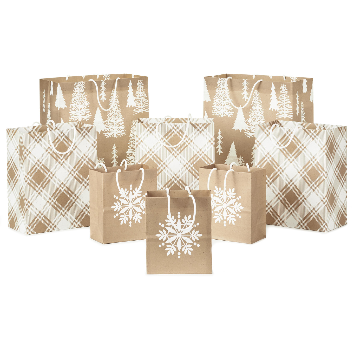 Picture of Brown Handled Gift Bags with white snowflakes