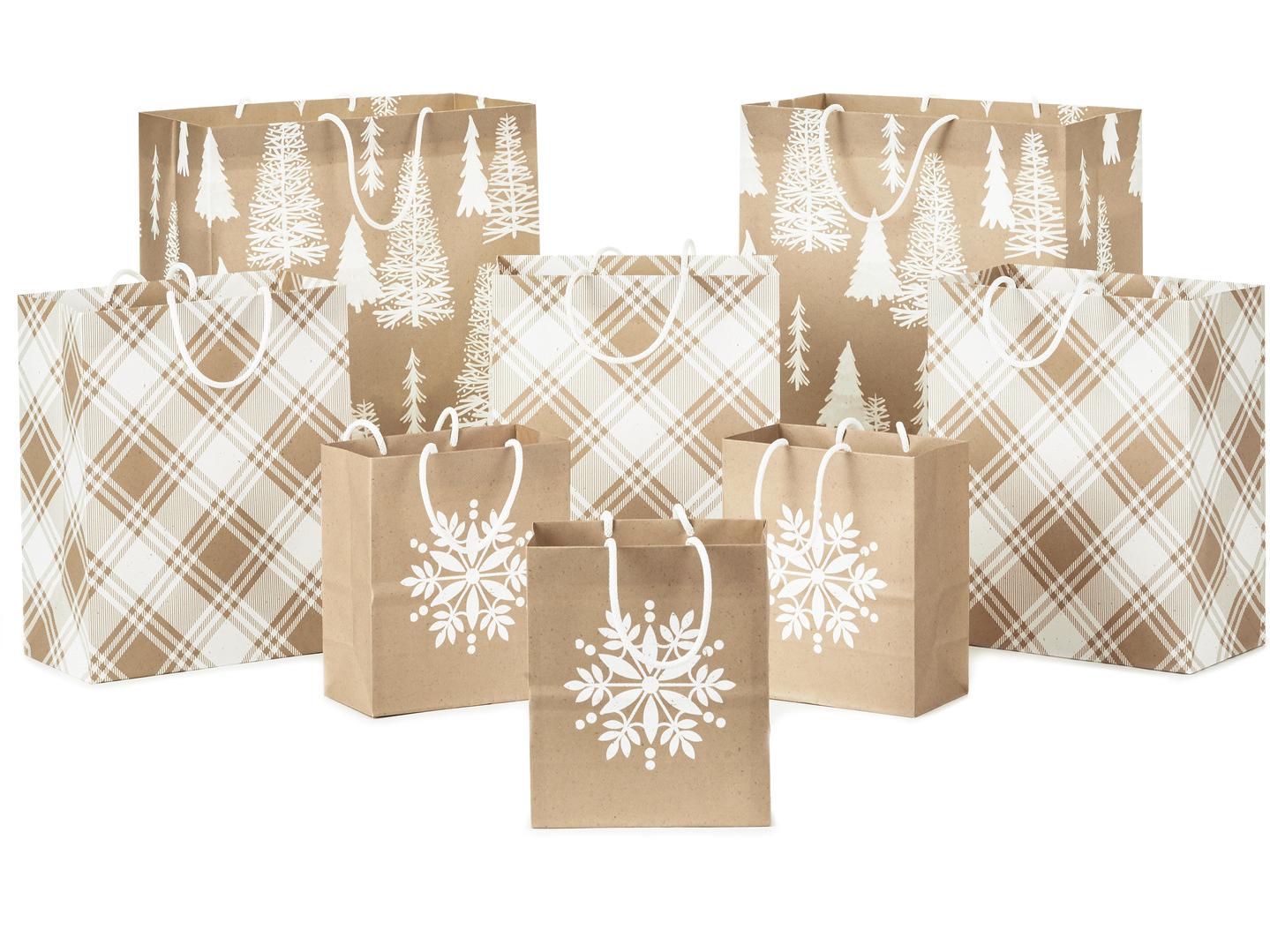Picture of Brown Handled Gift Bags with white snowflakes