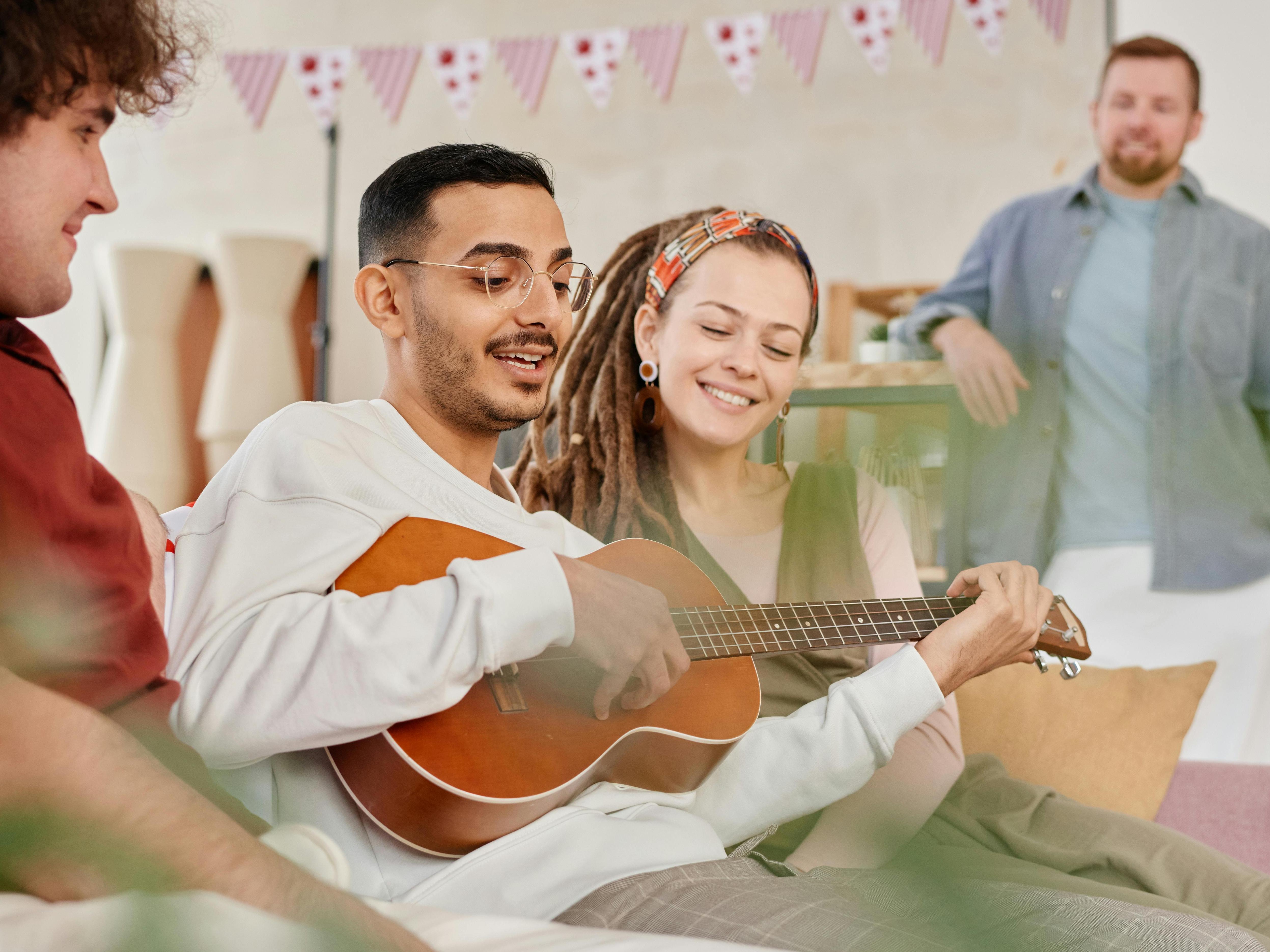 Ukulele Players Strumming and Singing