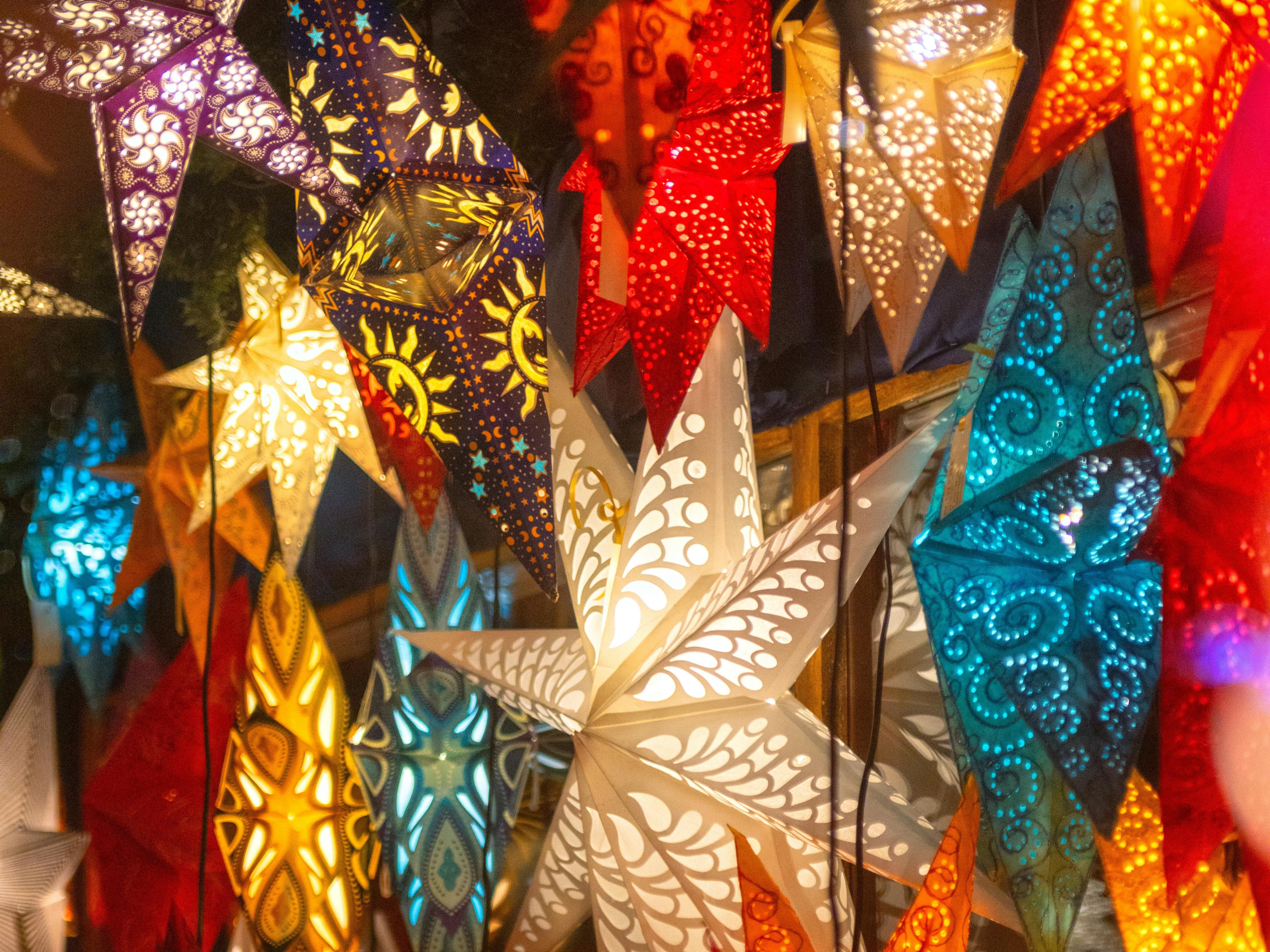 Colorful, Lighted Paper Stars